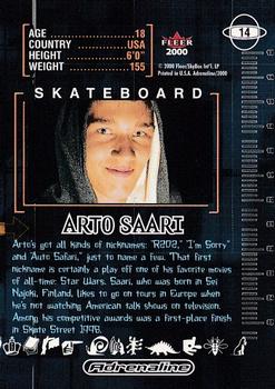 2000 Fleer Adrenaline #14 Arto Saari Back